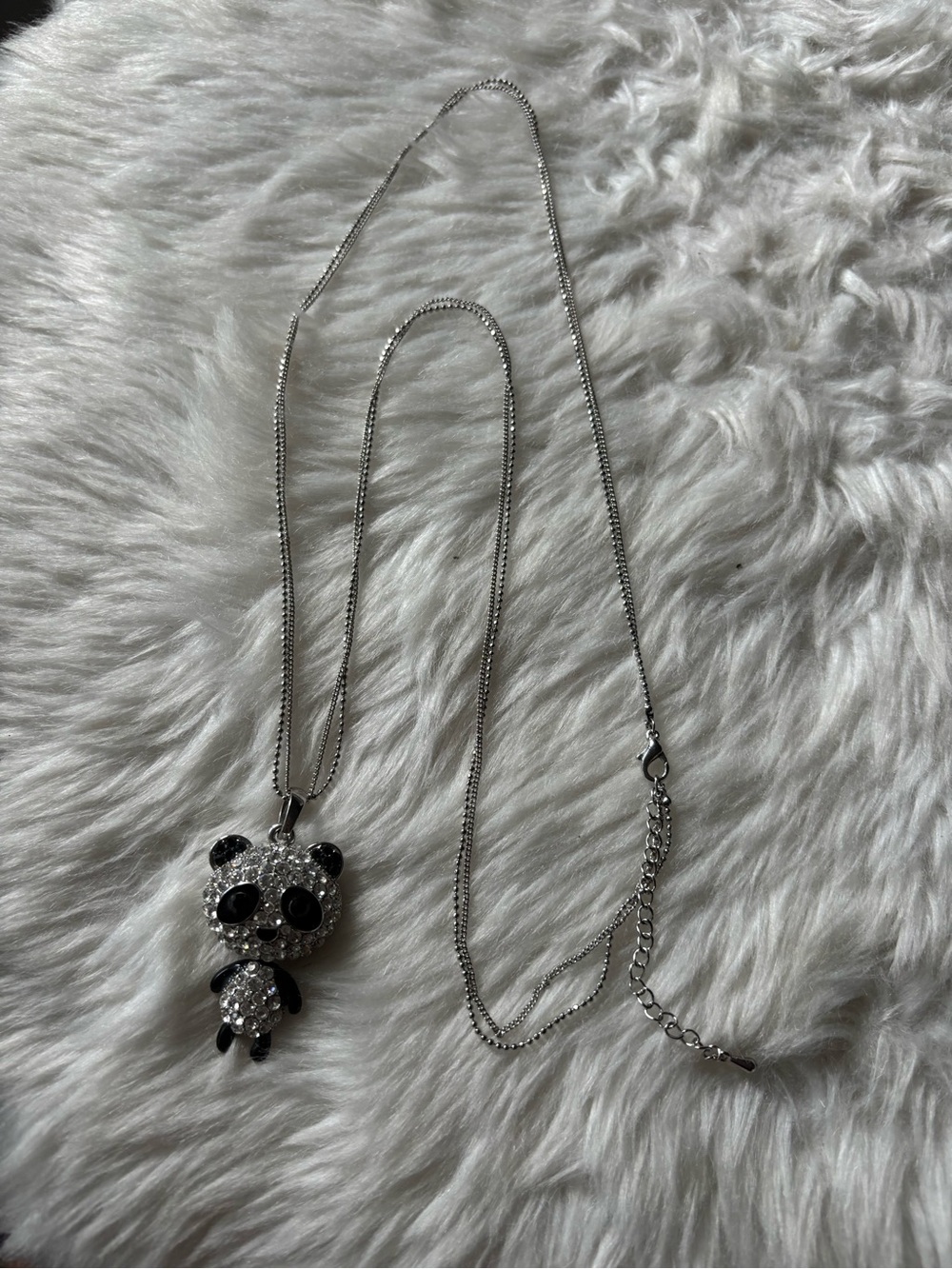 Sparkling Panda Pendant Necklace - Black & Silver